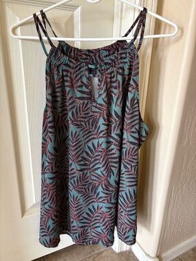 Tropical Print Spaghetti Strap Tank - Teal & Burgundy